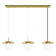 Eglo 39953A - 3 LT Linear Pendant w/ Brushed Brass Finish & White Opal Glass Shades